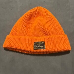Polo Ralph Lauren Mens‎ Infantry Headgear Patch Orange Knit Wool Beanie Hat